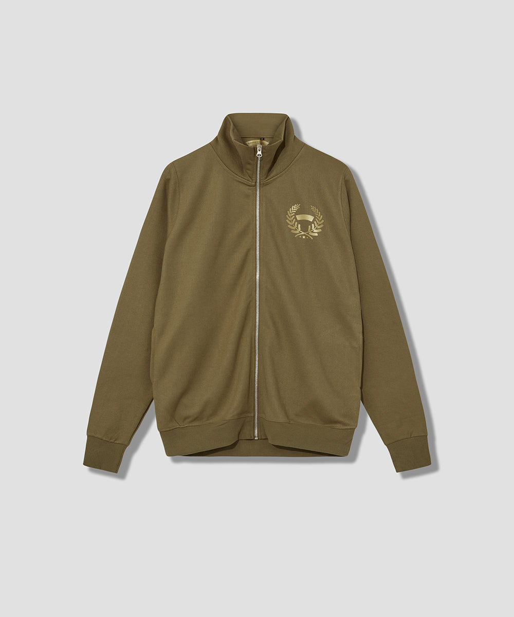 OLIVE Mens Zip Sweat with SmokersChoice LAUREL logo in Gold