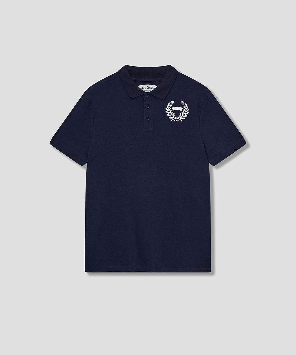 Navy BLUE Shape Polo T-shirt with SmokersChoice LAUREL logo in WHITE