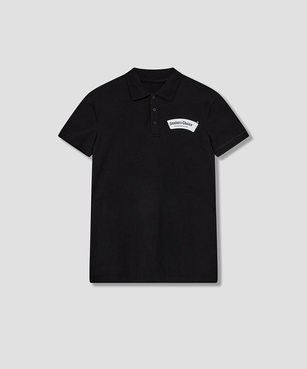 BLACK Shape Polo T-shirt with SmokersChoice logo in WHITE