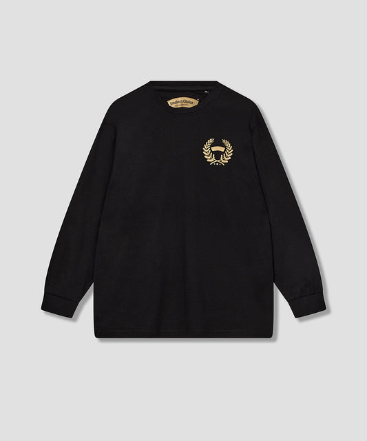 BLACK T-shirt with long sleeve with SmokersChoice LAUREL logo in GOLD