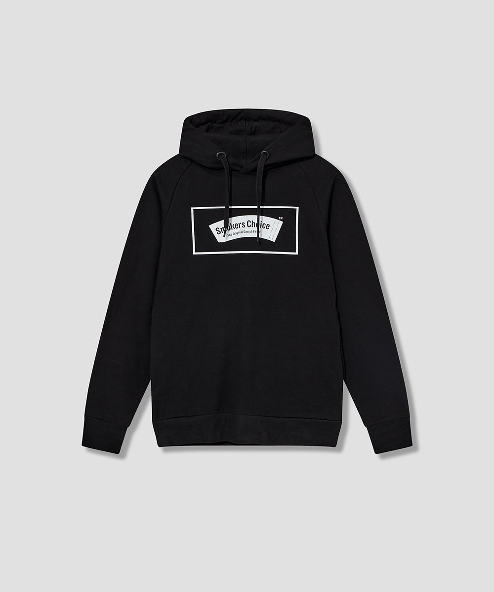 BLACK Sport Hooded Sweat with SmokersChoice Frame logo in WHITE