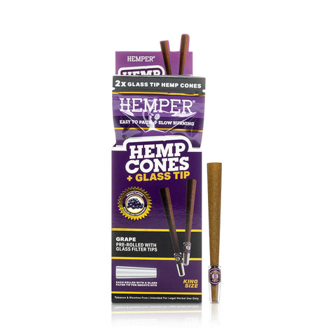 Pre-Rolled King Size Glass Tipped Hemp Cones - Grape