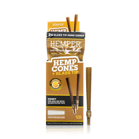 Pre-Rolled King Size Glass Tipped Hemp Cones - Honey