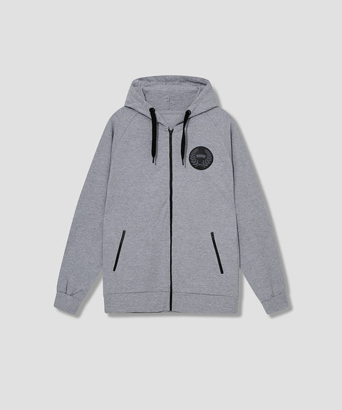 Grey Sport Hooded Zip with SmokersChoice LAUREL circle logo in BLACK