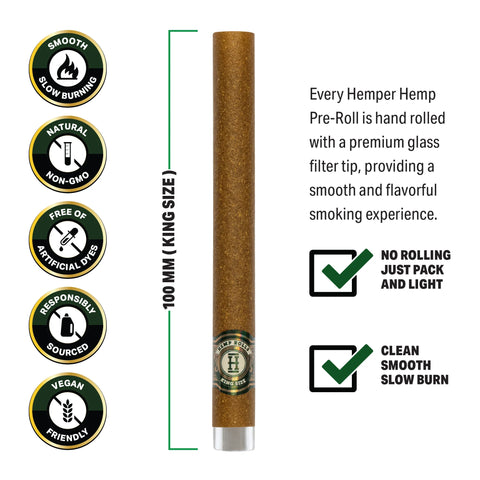 Pre-Rolled King Size Glass Tipped Hemp Rolls - Hemp