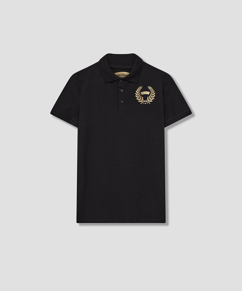 BLACK Shape Polo T-shirt with SmokersChoice LAUREL logo in GOLD