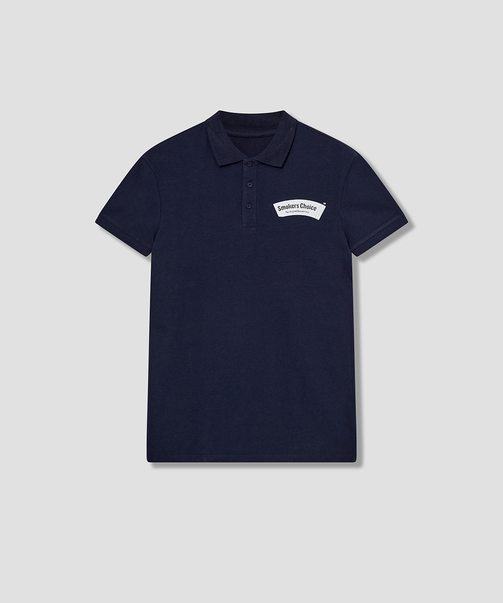 Navy BLUE Shape Polo T-shirt with SmokersChoice logo in WHITE